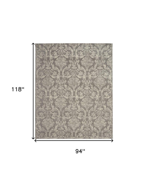 2' X 4' Gray Damask Power Loom Area Rug